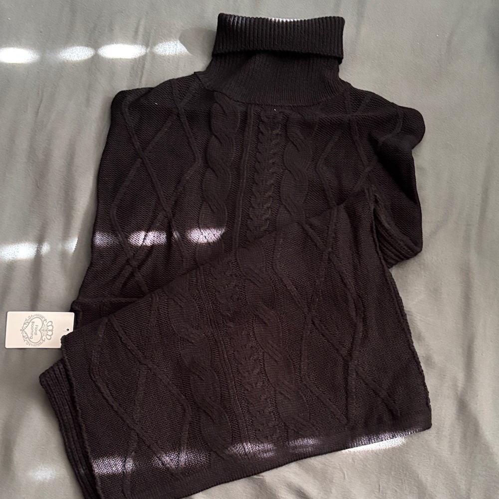 Black Cable Knit Turtleneck Sweater